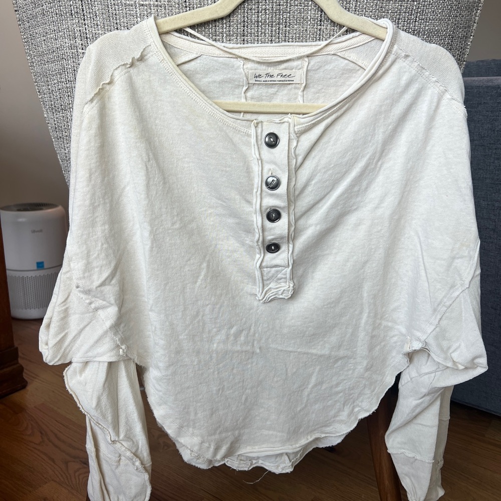 Free People Cream Button-Up Top